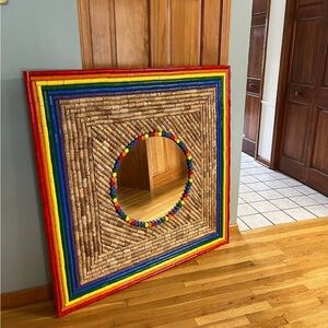 Large 4 foot x 4 foot rainbow 🌈 wine cork wall mural with mirror